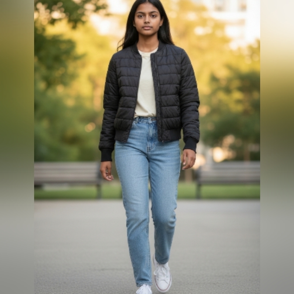Garage Womans Cropped Puffy Jacket PS Black - Picture 1 of 9